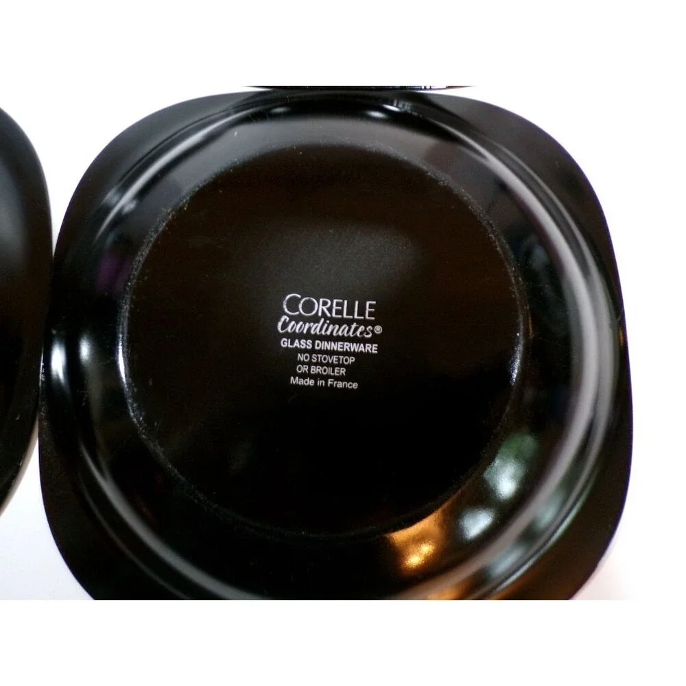 Corelle Black Square Pasta Bowls Four Plates‎ FRANCE MCM Asian 8